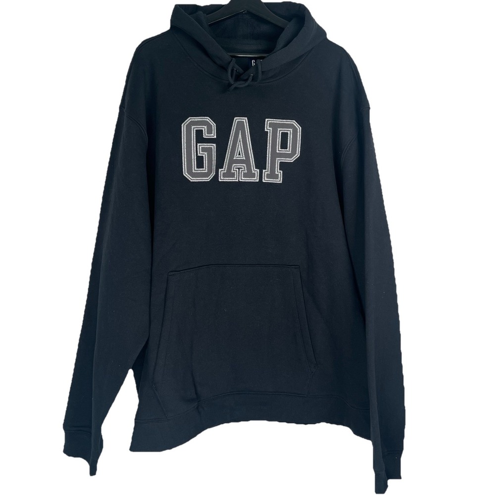 NWT GAP Mens Logo Hoodie Black Embroidered Arch Logo Sweatshirt XXL Pullover